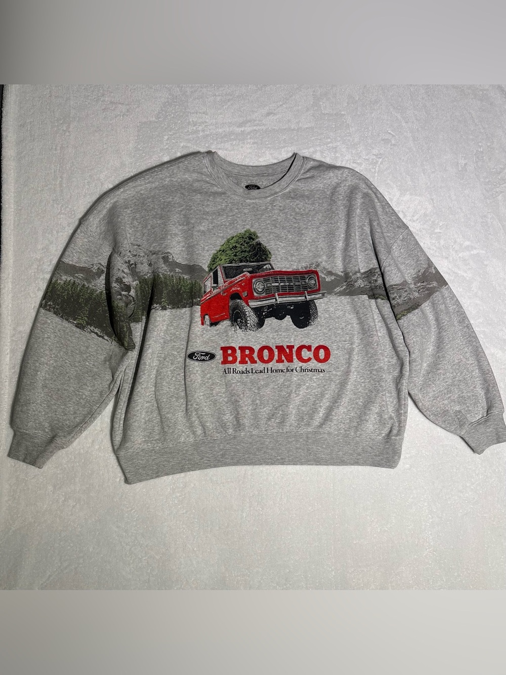 Ford Bronco All Roads Lead Home for Christmas Grey Graphic Sweatshirt Men’s XXL